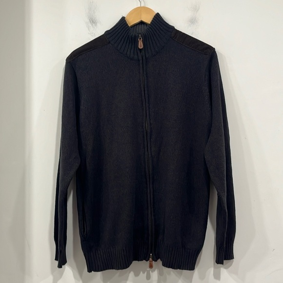 Oscar De La Renta Cardigan Sweater Full Zip Elbow Patches Pockets size XL - Picture 2 of 14